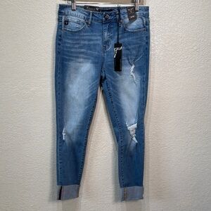 Lucky & Blessed Size 12 Mid‎ Rise Skinny Ankle Cuffed Stretch Denim Jeans NWT